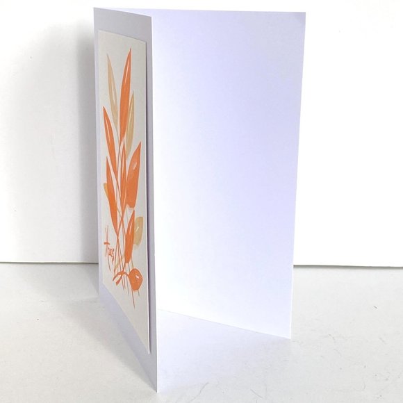 Funky Leaves Orange Original Watercolor Art Painting Handmade Greeting Card - Picture 3 of 5